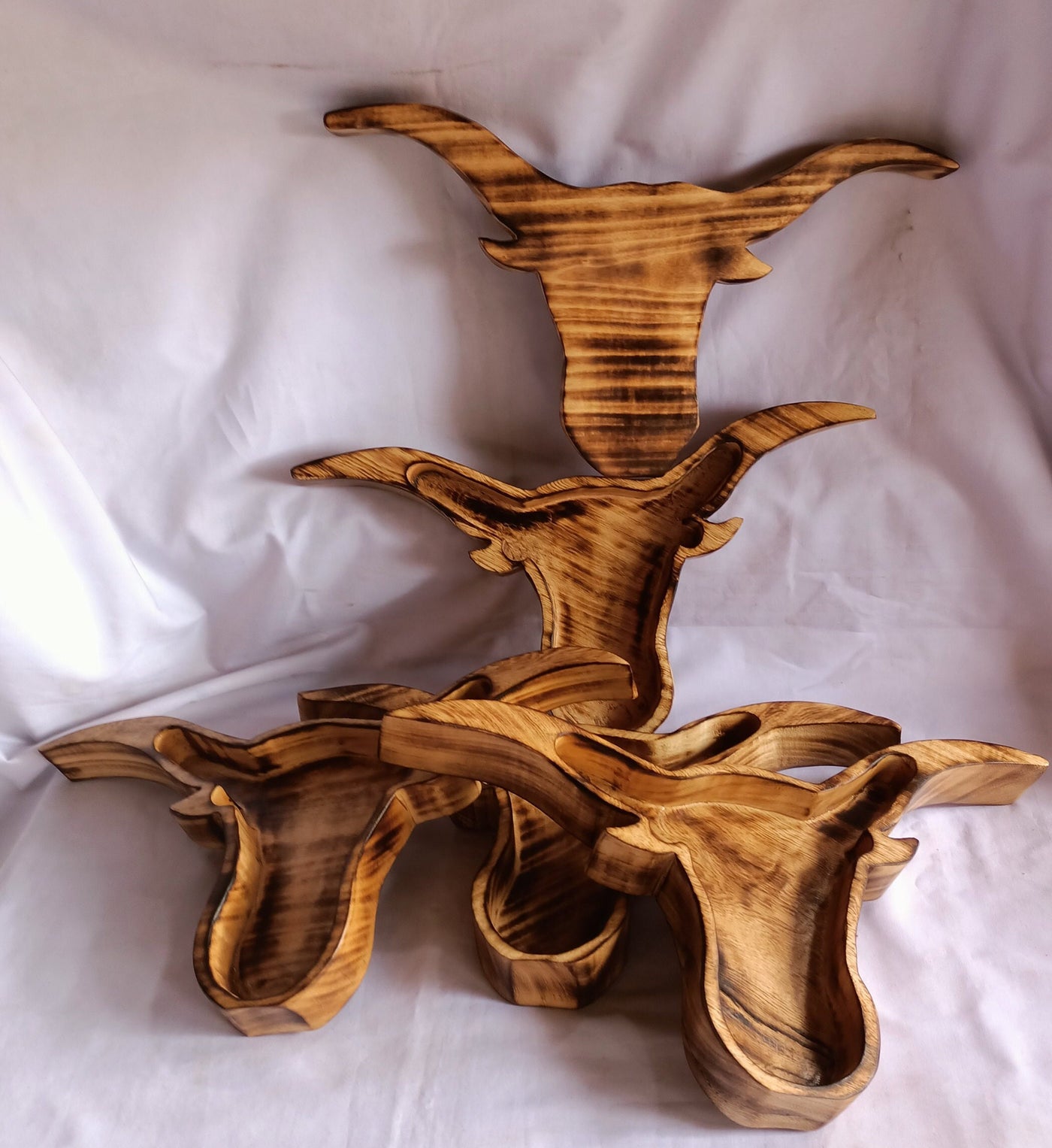 Wholesale Availability:Handmade Bull Head Dough Bowls set of 4 Handcarved Longhorns Decor Display Event Bowls.Farmhouse.Cow head wall Decor