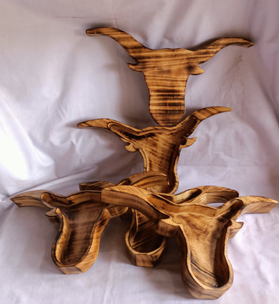 Wholesale Availability:Handmade Bull Head Dough Bowls set of 4 Handcarved Longhorns Decor Display Event Bowls.Farmhouse.Cow head wall Decor