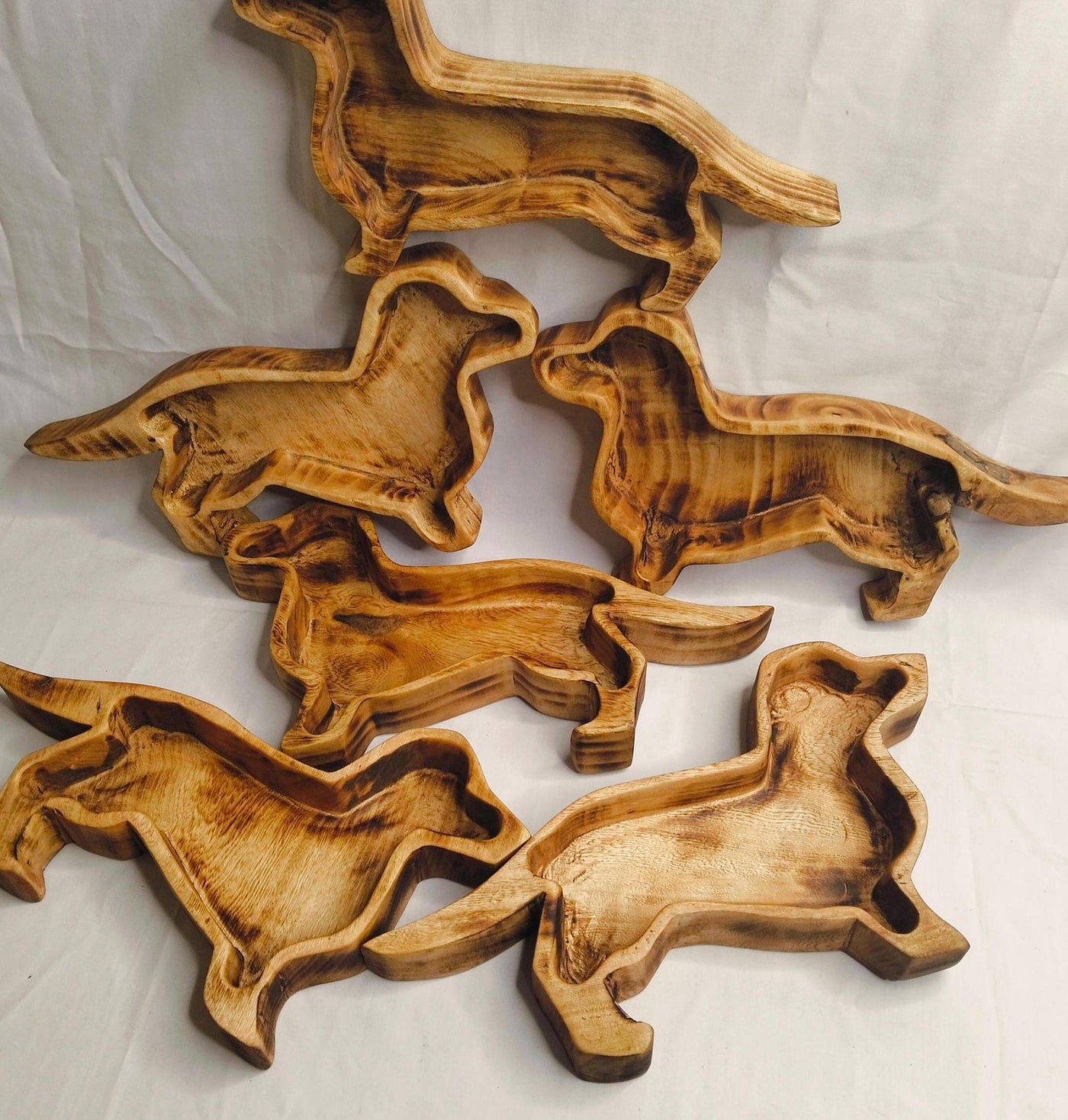 Handmade Dachshund Dog Wooden Dough Bowls set of 6 Candle Diy 12x5 inch Sausage Dog wax pour Bowl Farmhouse Decor Gift items Pet FeederBowls