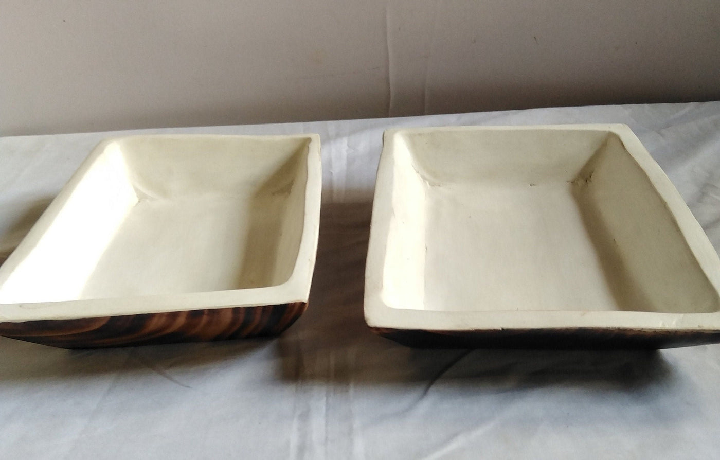 ONSALE.WHOLESALE. Handcarved Wooden Candle Dough Bowls Set of 8 Stained wood  Bowls-white Paint Inside. Unique Decor Display Bowls Bulk .