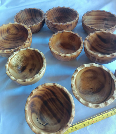 ONSALE: Wholesale  set of 10 saw-toothed Dough Bowls. 4" Diameter Wooden wax Bowls Serrations tops. DIY Candle Wax Kit.Christmas Gift items.