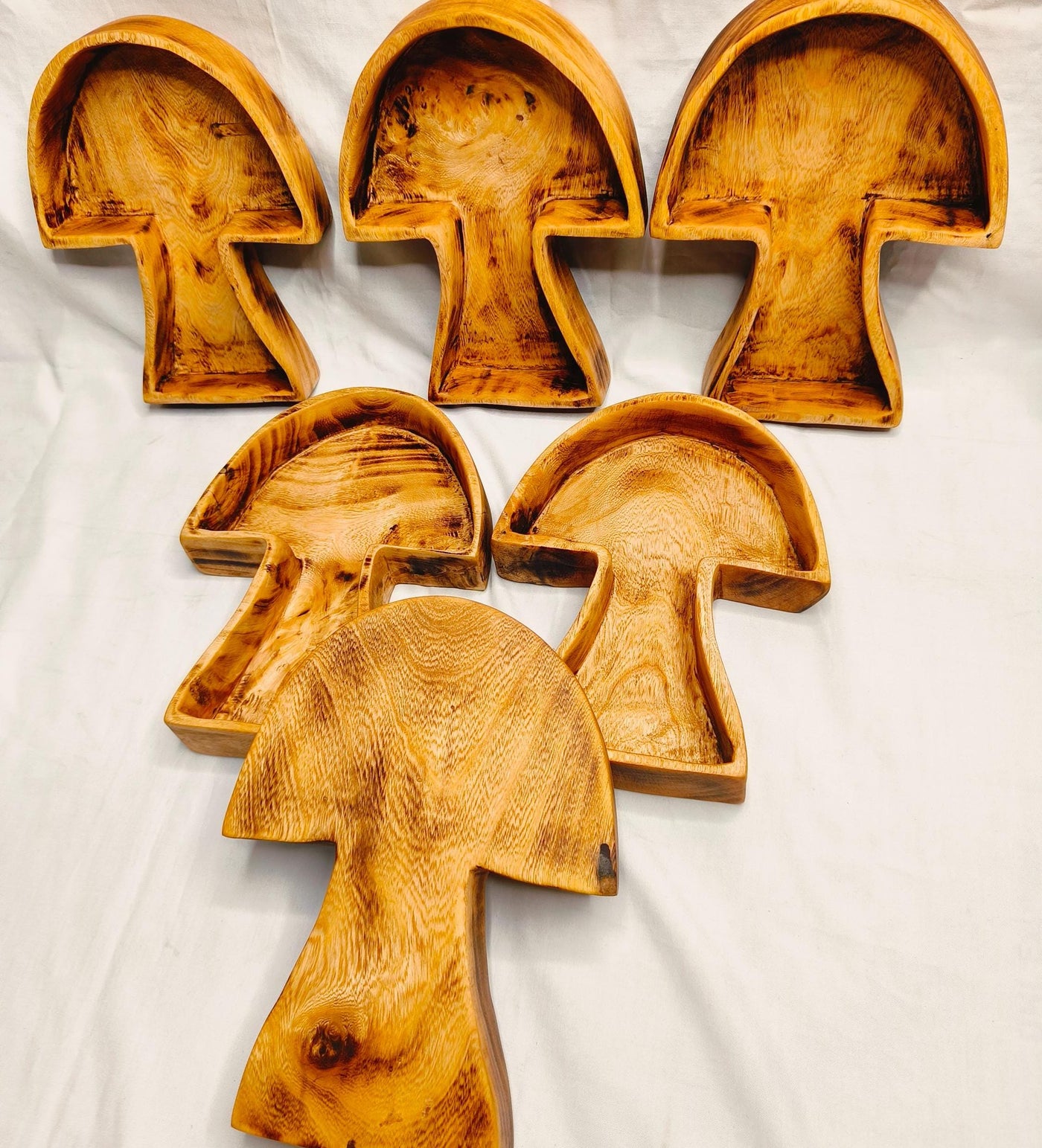 New item !Mushroom shaped  Dough Bowls Trays set of 6 Handmade Mushrooms Bowls 8.5x6 5x1.5 "Candle Bowls storage  trays servers wooden Gift