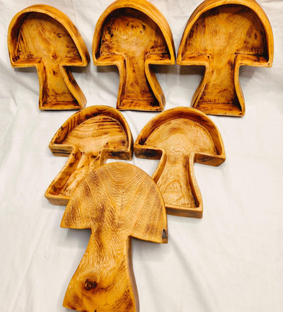 New item !Mushroom shaped  Dough Bowls Trays set of 6 Handmade Mushrooms Bowls 8.5x6 5x1.5 "Candle Bowls storage  trays servers wooden Gift