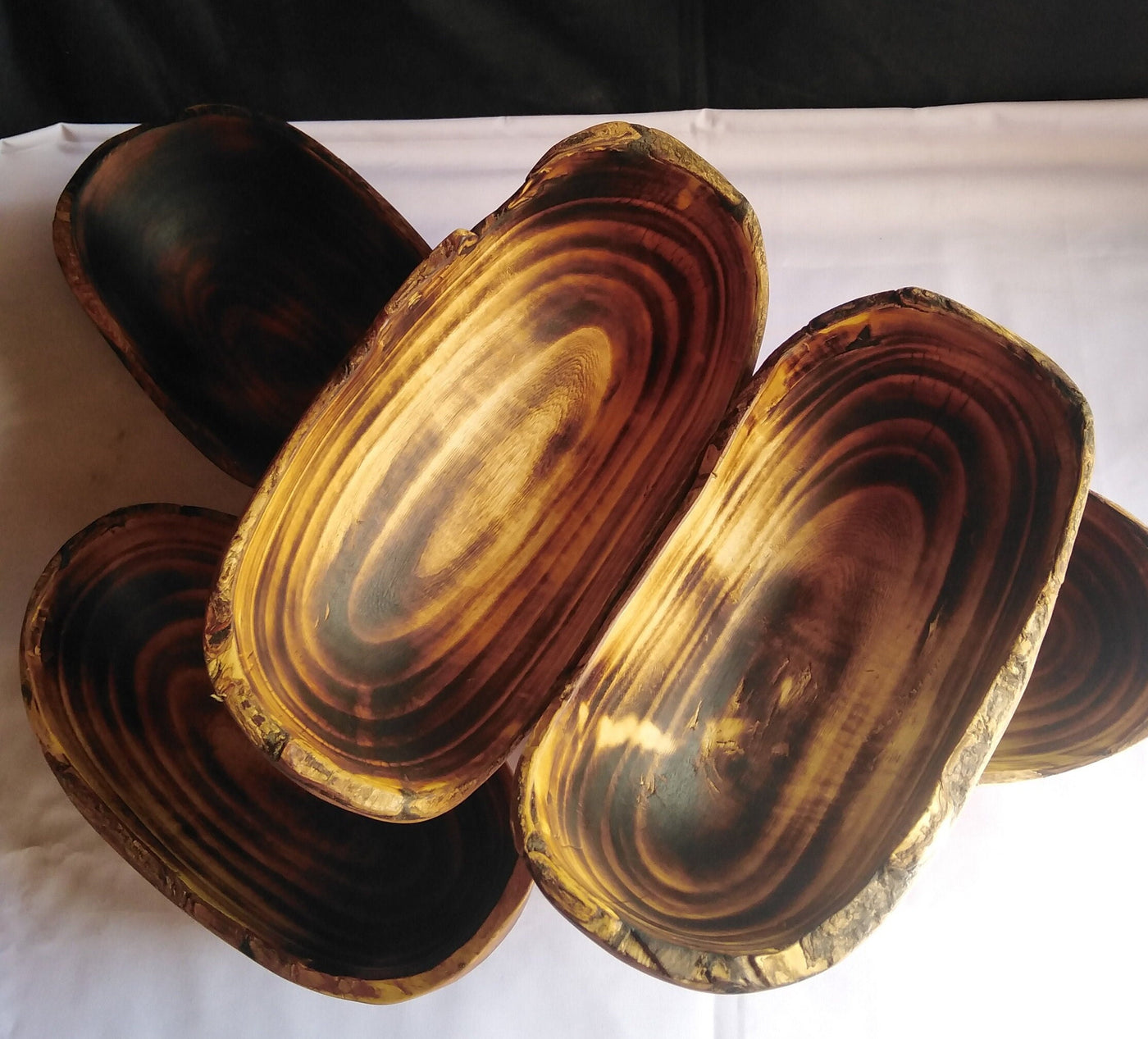 ONSALE.Wholesale.Unique Rough Bark edged Dough Bowls set of 5.Handcarved Bark Display Bowls.Rustic Trunk Wood Candle Bowls. Farmhouse Decor