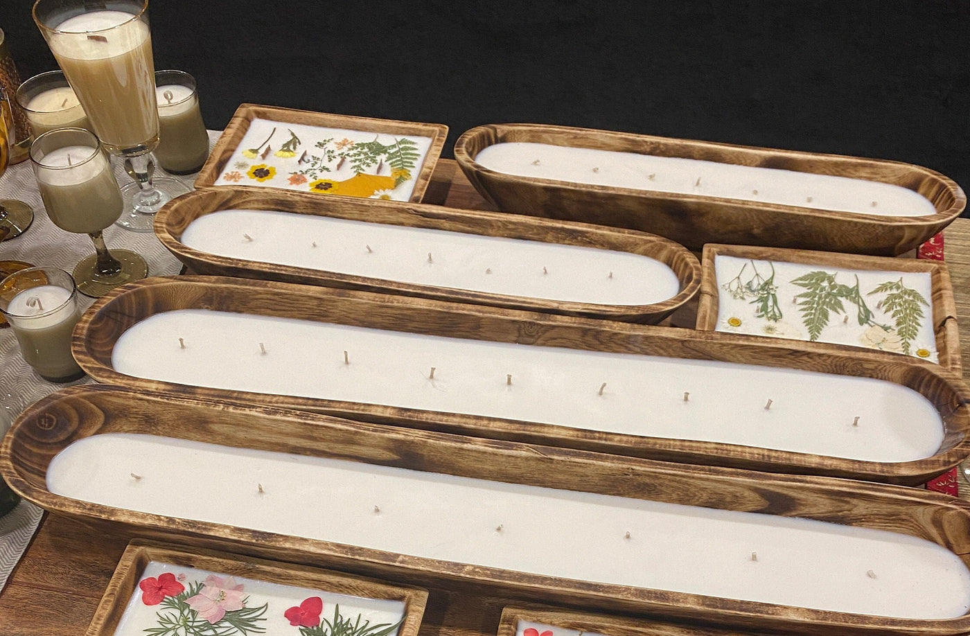New Wholesale Large Wooden Candle Pour Bowl Huge wax vessel wood Stained Farmhouse Decor Outdoor Heavy baguette dough Bowl Bulk sale qtty 2