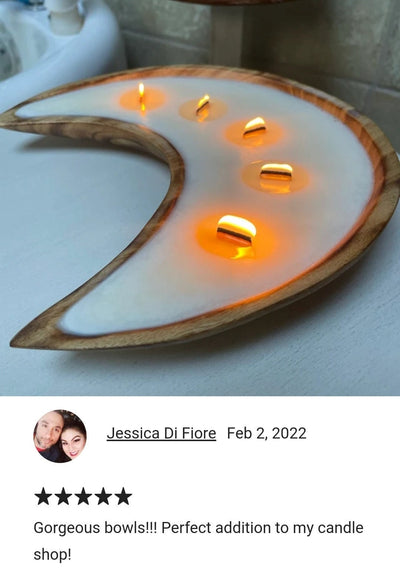 Medium Moon Candle Dough Bowl Crescent Moon Shaped wooden Bowl Candle Fill Bowl Vessel DIY wax Qty 6 Christmas anniversary Gifts for Her