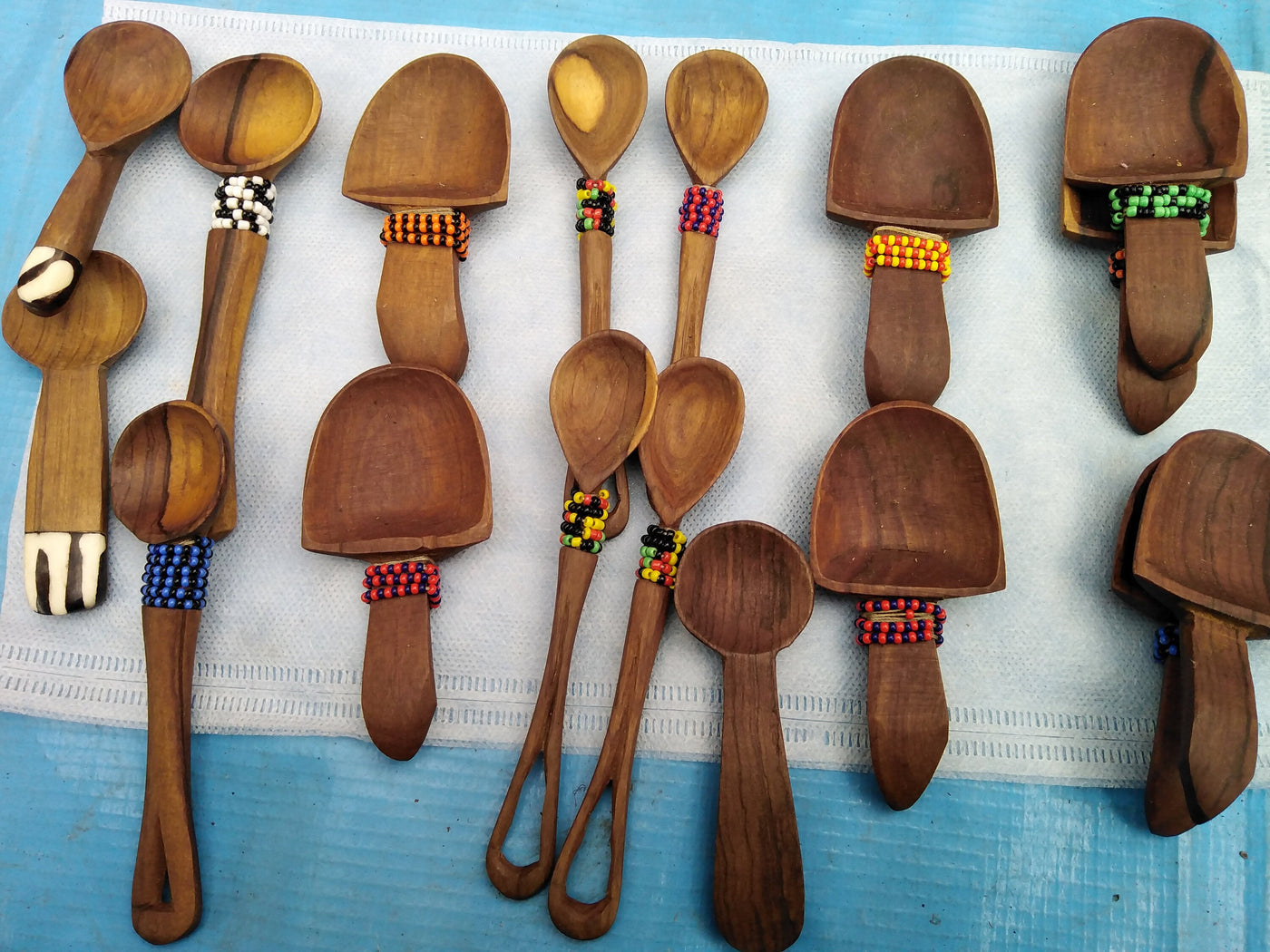 Wholesale. Olive wood Sugar, Salt and Spice wooden wood Beaded Spoons set of 5. Wood cow Bone  inlay Tea Spoon.Beaded Cutlery.Best Gift Item