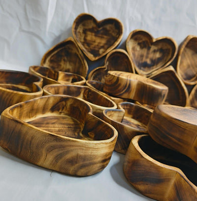 Mini Heart Bowls Cluster of 10pcs. wooden lovely 5x5" Holiday Hearts Candle Dough Bowls. Handmade wax pour Dough Bowls Gift items. 5oz bowl